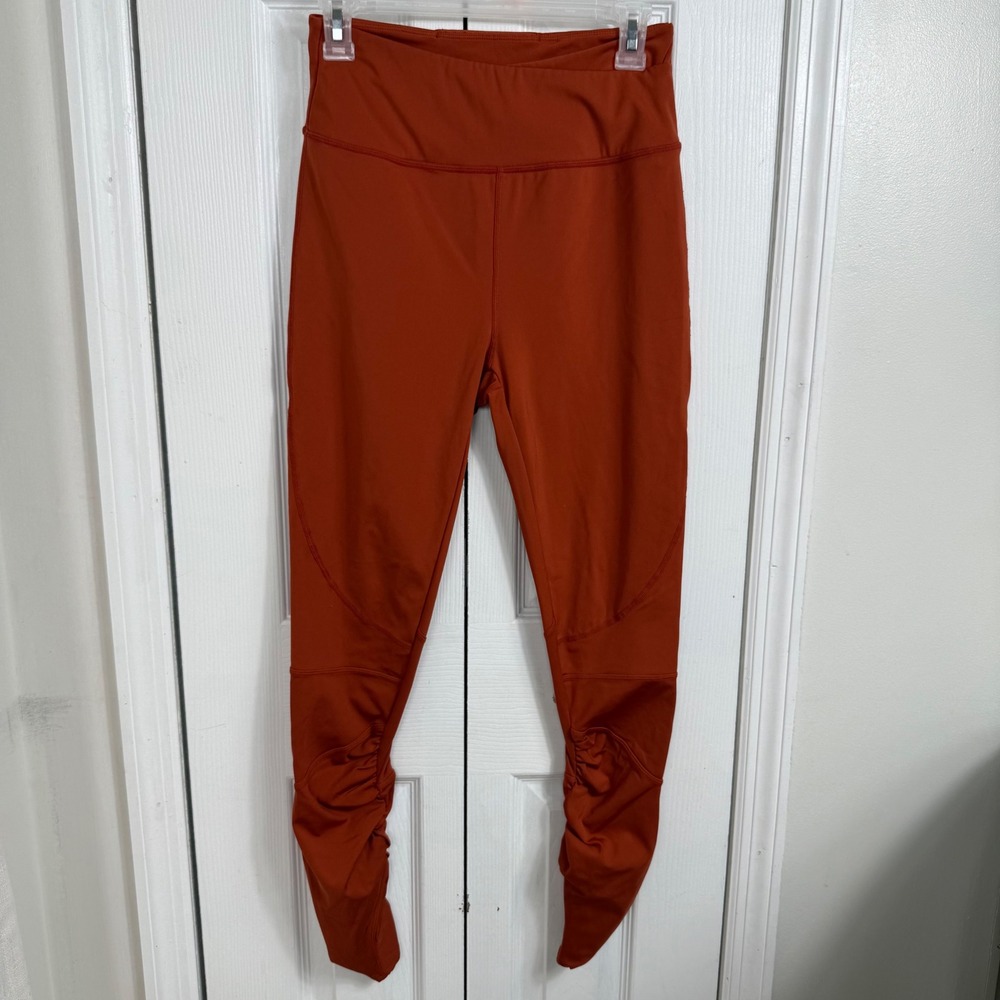 Free People Movement Leggings M Burnt Orange Ruched Ankle High Rise Pockets
